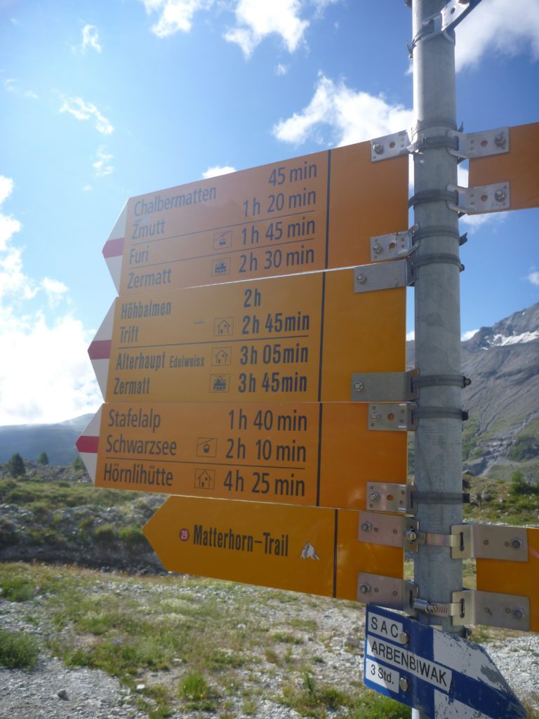 Path signpost with times